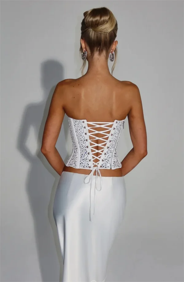 Elegant Sequins Sparkle Scarf Collar Crop Tops And Maxi Skirt Club Party Satin Skirt Matching Set - Image 4