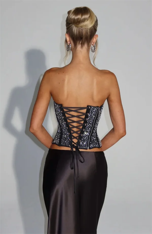 Elegant Sequins Sparkle Scarf Collar Crop Tops And Maxi Skirt Club Party Satin Skirt Matching Set - Image 13