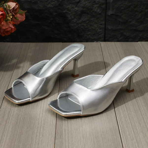 Elegant Shallow Rubber Comfortable Square Toe Stiletto Heels - Image 6