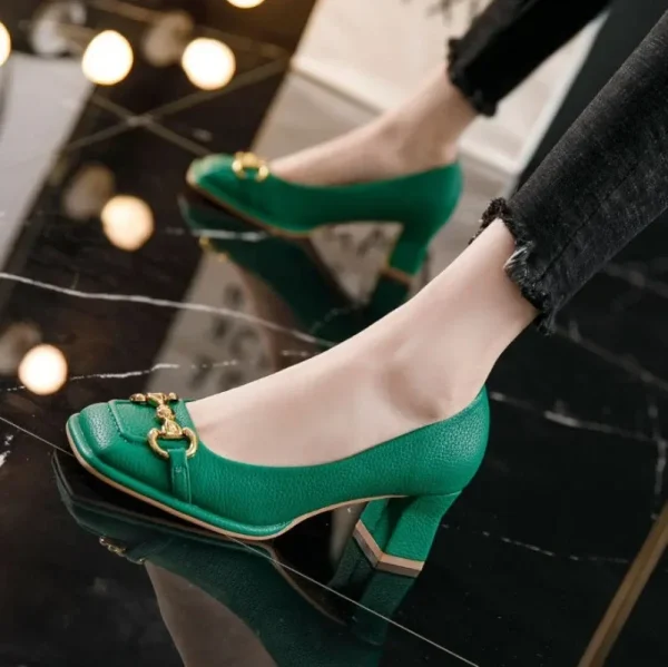 Elegant Shallow Rubber Thick Square Slip-On High Heel Sandals - Image 2