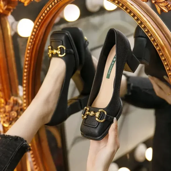 Elegant Shallow Rubber Thick Square Slip-On High Heel Sandals - Image 6