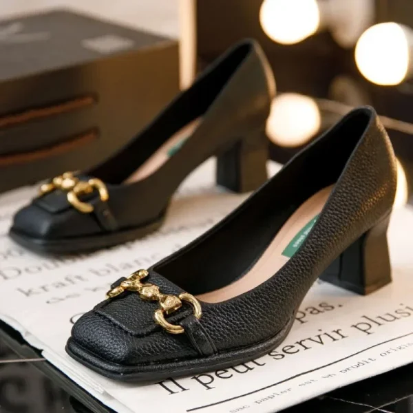 Elegant Shallow Rubber Thick Square Slip-On High Heel Sandals - Image 5