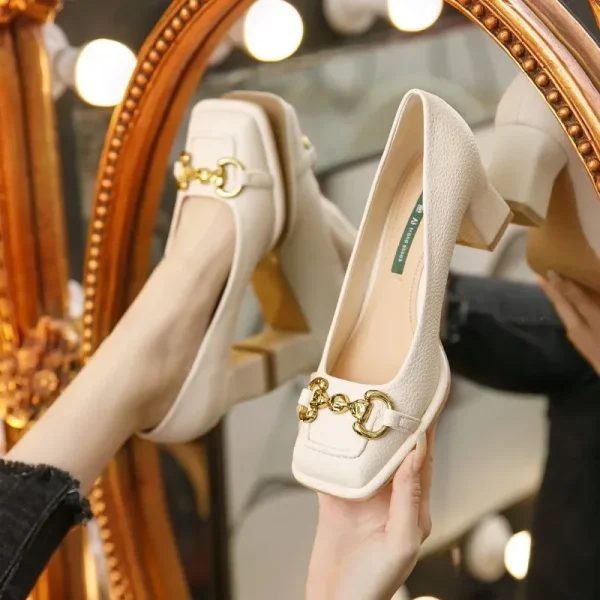 Elegant Shallow Rubber Thick Square Slip-On High Heel Sandals - Image 3
