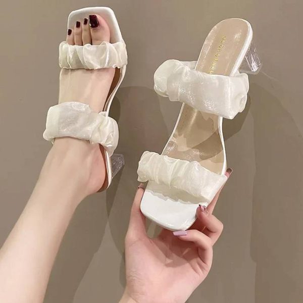 Elegant Shallow Transparent Crystal Chunky Sandals High Heels - Image 6