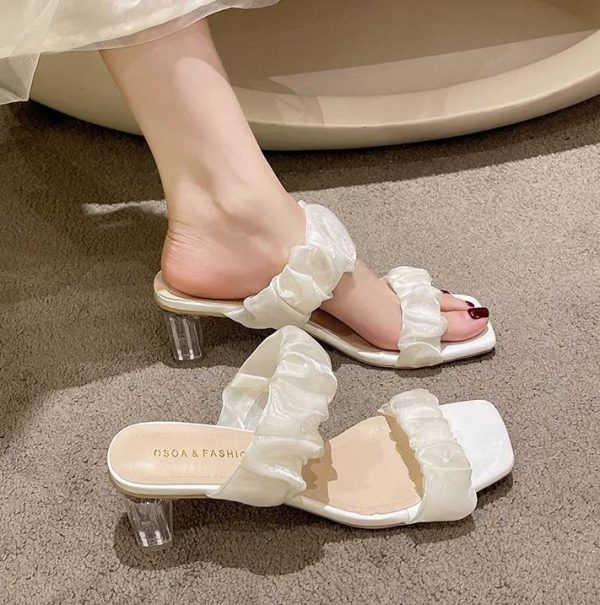 Elegant Shallow Transparent Crystal Chunky Sandals High Heels - Image 3