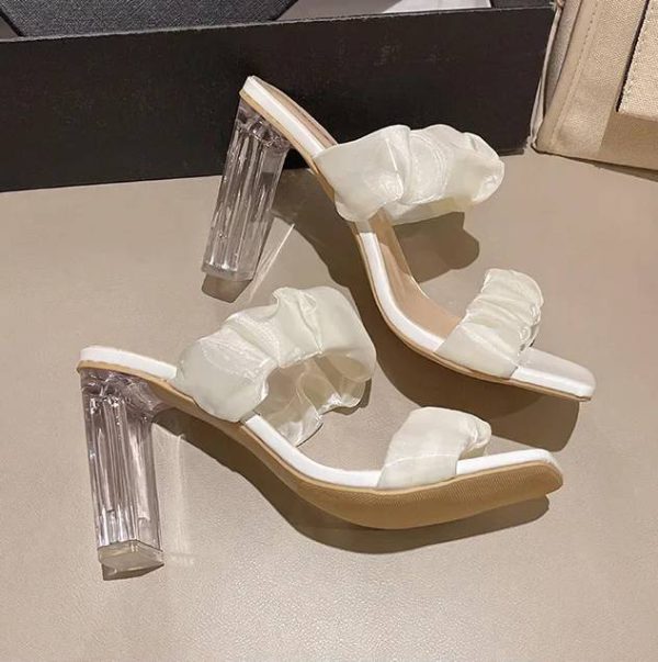 Elegant Shallow Transparent Crystal Chunky Sandals High Heels - Image 7