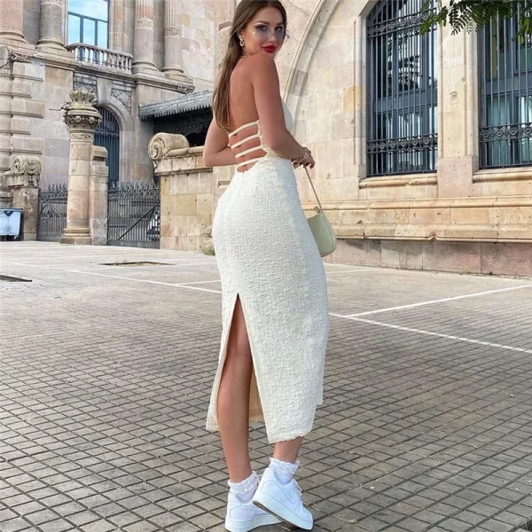 Elegant Sleeveless Backless Slim Low-cut Solid Knit Streetwear Club Dress - Image 4