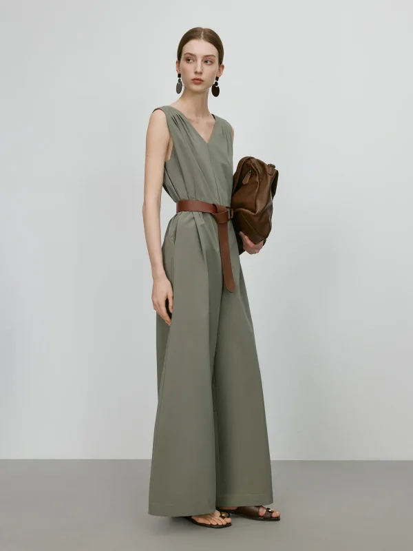 Elegant Sleeveless Tank Style High-Waisted Wide Leg Cotton Blend Jumpsuit - Image 2