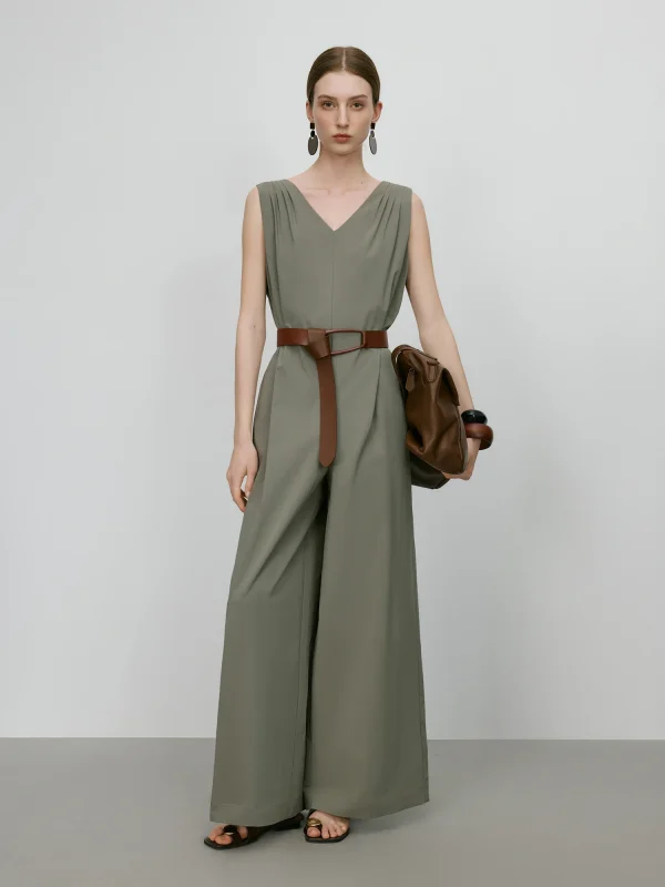 Elegant Sleeveless Tank Style High-Waisted Wide Leg Cotton Blend Jumpsuit - Image 3