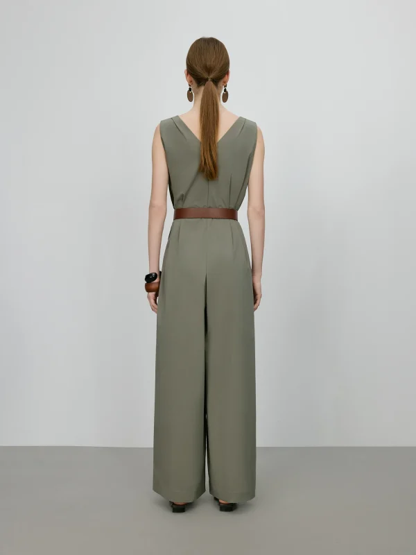 Elegant Sleeveless Tank Style High-Waisted Wide Leg Cotton Blend Jumpsuit - Image 4