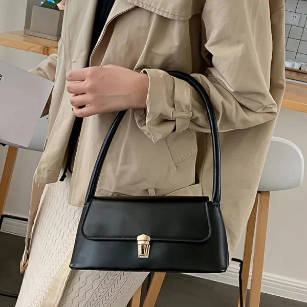 Elegant Solid Underarm Retro Baguette Zipper Tote Shoulder Bag