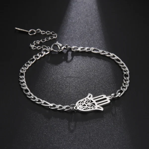 Casual Stainless Steel Geometric Islamic Lucky Amulet Hamsa Hand of Fatima Bracelets - Image 3