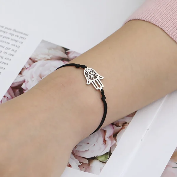 Elegant Stainless Steel Geometric Islamic Lucky Amulet Hamsa Hand of Fatima Bracelets - Image 2