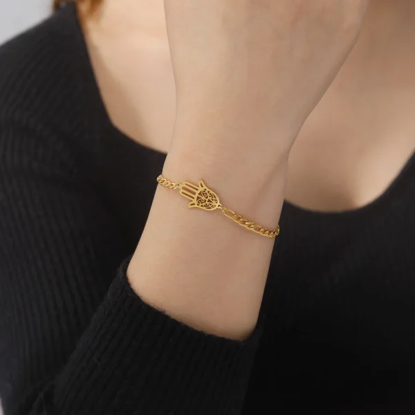 Casual Stainless Steel Geometric Islamic Lucky Amulet Hamsa Hand of Fatima Bracelets