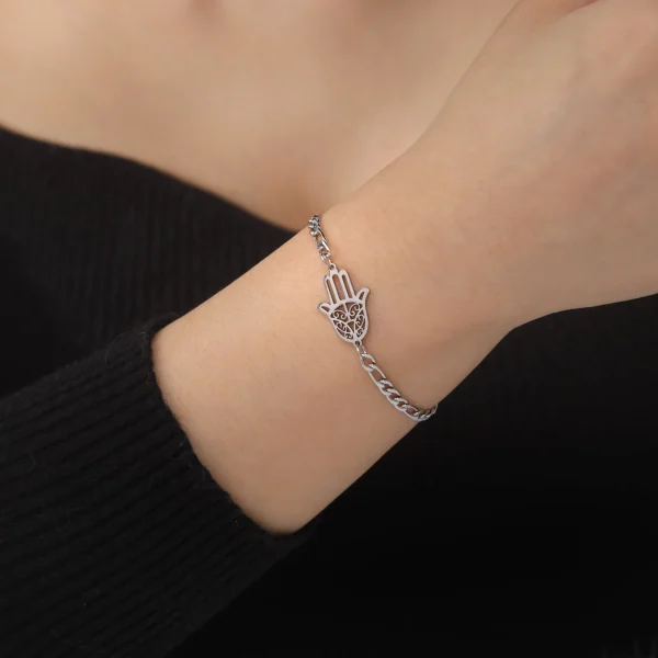 Casual Stainless Steel Geometric Islamic Lucky Amulet Hamsa Hand of Fatima Bracelets - Image 2