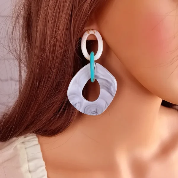 Elegant Stainless Steel Geometric Long Dangle Statement Acrylic Drop Earrings - Image 2