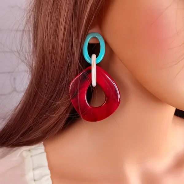 Elegant Stainless Steel Geometric Long Dangle Statement Acrylic Drop Earrings - Image 3