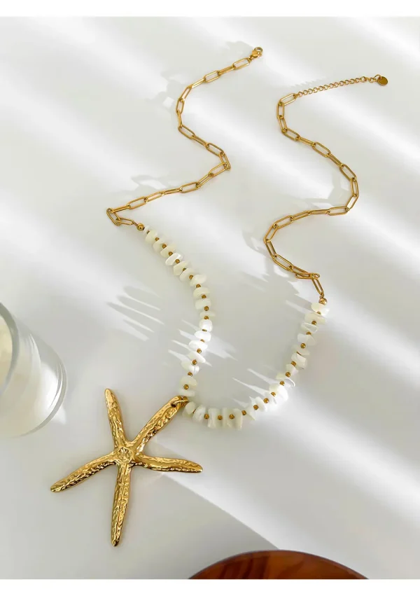Elegant Statement Exaggerated Ocean Style Big Starfish Natural Shells Pendant Necklace - Image 2