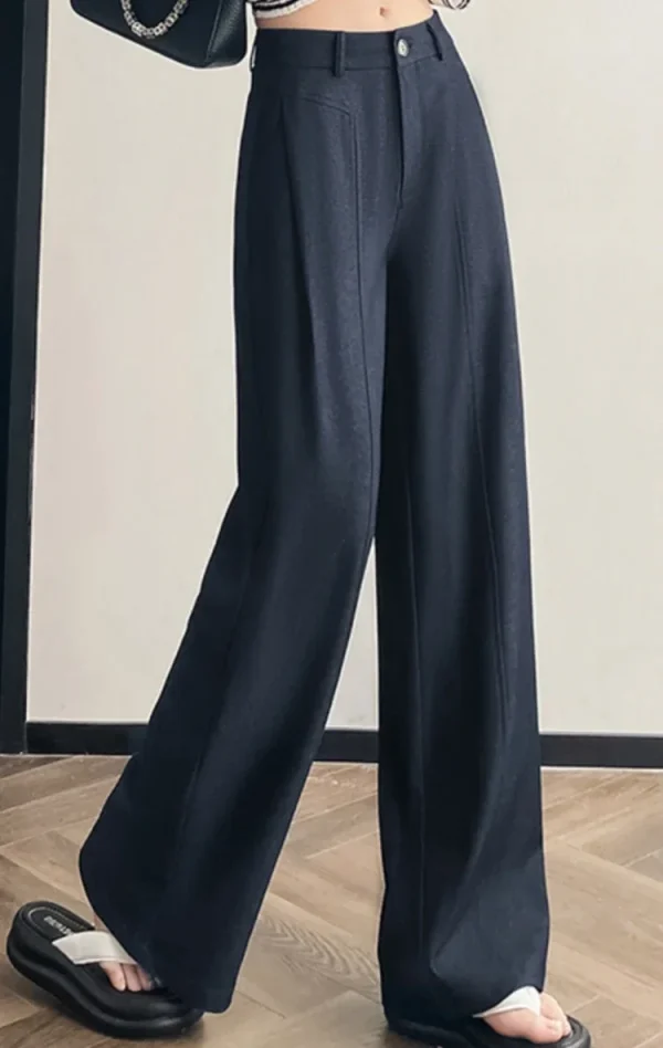 Elegant Straight Casual Denim Cotton Loose Wide Leg Full Pants High Waist Solid Trousers - Image 5