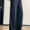 Elegant Straight Casual Denim Cotton Loose Wide Leg Full Pants High Waist Solid Trousers - Image 6