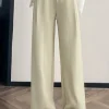 Elegant Straight Casual Denim Cotton Loose Wide Leg Full Pants High Waist Solid Trousers
