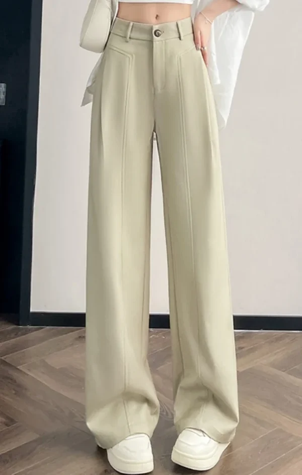 Elegant Straight Casual Denim Cotton Loose Wide Leg Full Pants High Waist Solid Trousers