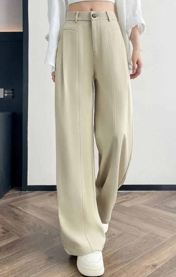 Elegant Straight Casual Denim Cotton Loose Wide Leg Full Pants High Waist Solid Trousers - Image 2