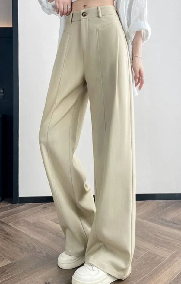 Elegant Straight Casual Denim Cotton Loose Wide Leg Full Pants High Waist Solid Trousers - Image 3