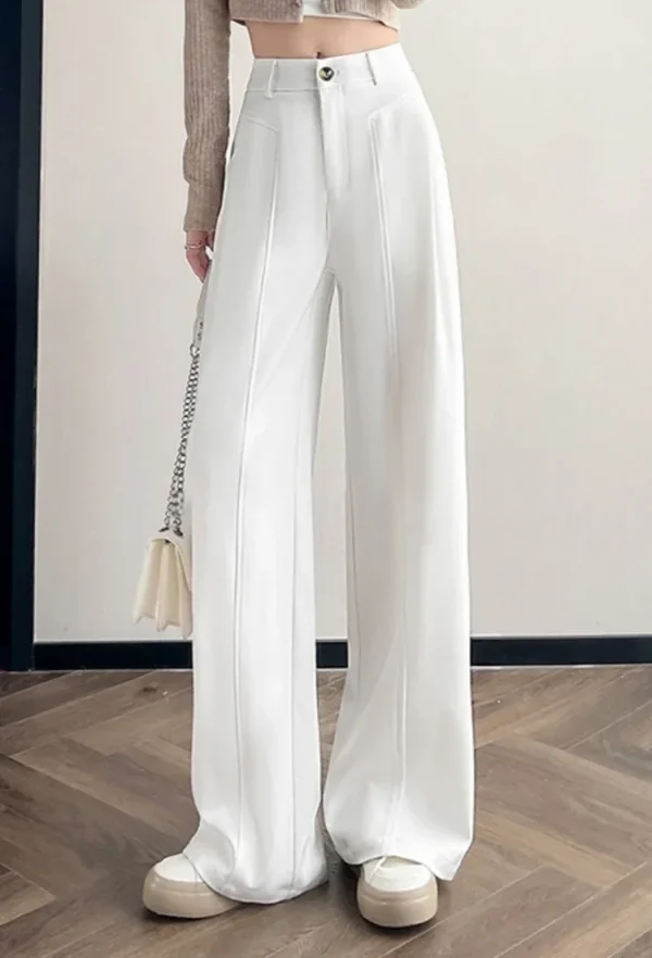 Elegant Straight Casual Denim Cotton Loose Wide Leg Full Pants High Waist Solid Trousers - Image 8
