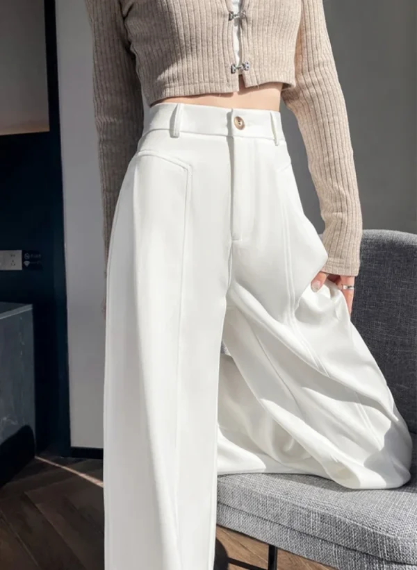 Elegant Straight Casual Denim Cotton Loose Wide Leg Full Pants High Waist Solid Trousers - Image 9