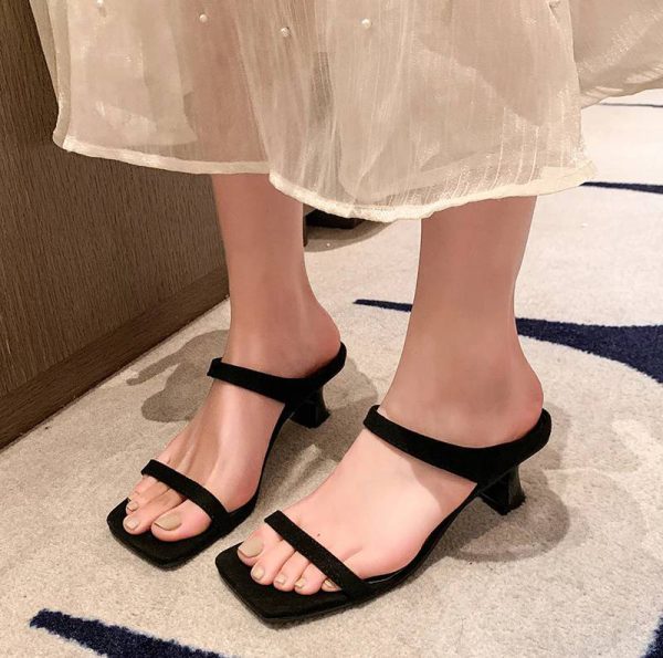 Classic Street Style Leopard Open Toe Slide Thick Square Heel Sandals - Image 3