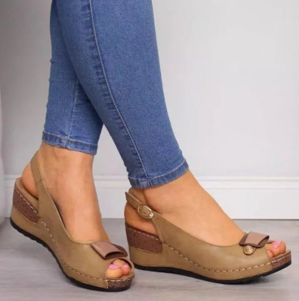 Elegant Buckle Strap Street Style Sewing Peep Toe Platform Wedges Heels Sandals - Image 4