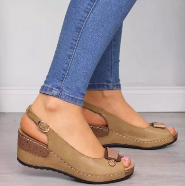 Elegant Buckle Strap Street Style Sewing Peep Toe Platform Wedges Heels Sandals - Image 3
