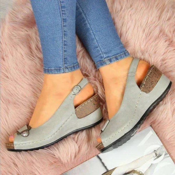 Elegant Buckle Strap Street Style Sewing Peep Toe Platform Wedges Heels Sandals - Image 2