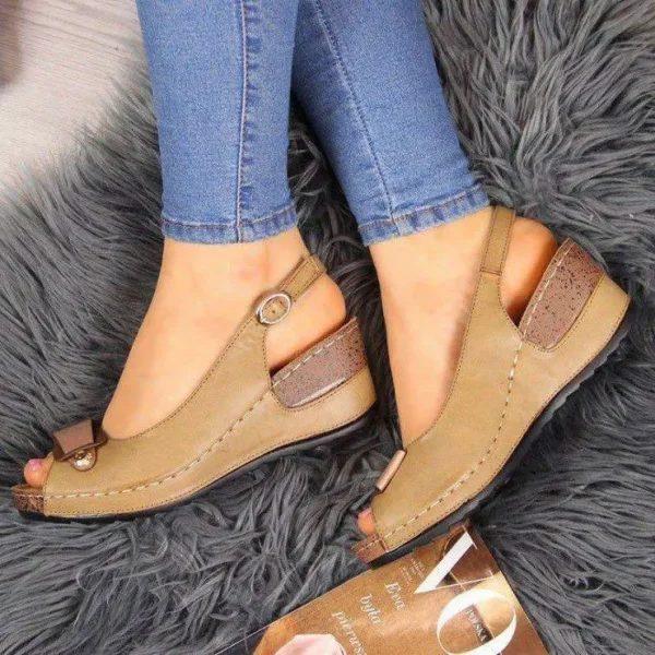 Elegant Buckle Strap Street Style Sewing Peep Toe Platform Wedges Heels Sandals - Image 5