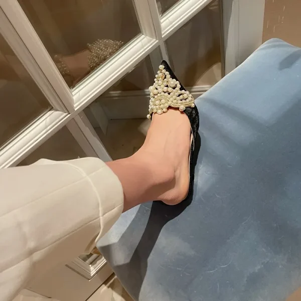 Elegant String Bead Crystal Patchwork Slip On Thin Heels Sandals - Image 13