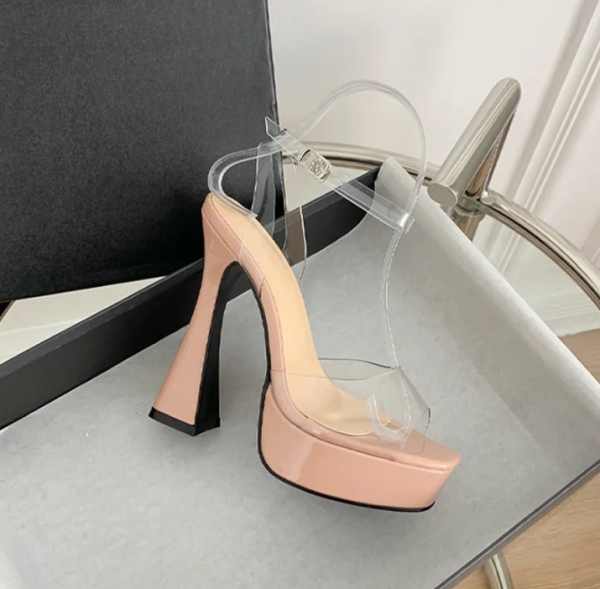 Elegant Transparent PVC Ankle Strap Open Toe Platform High Heels Sandals - Image 11