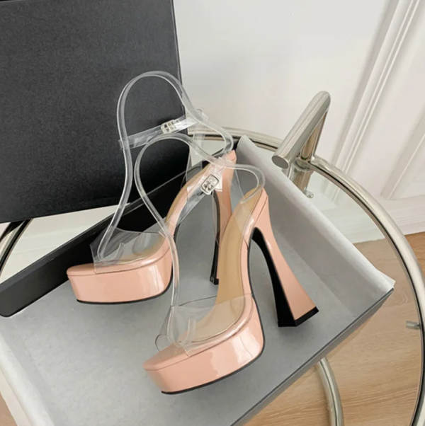 Elegant Transparent PVC Ankle Strap Open Toe Platform High Heels Sandals - Image 13