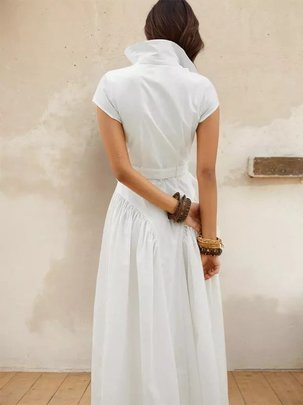 Elegant Turndown Collar Versatile Occasions Shirt Maxi Dress With Belted - Image 4