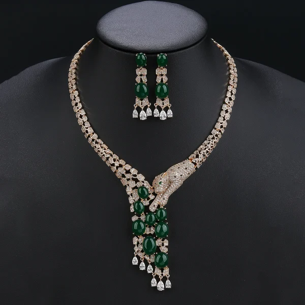 Elegant Unique Design Animal Leopard High Quality Cubic Zirconia Party  Necklace Earring Jewelry Sets - Image 2