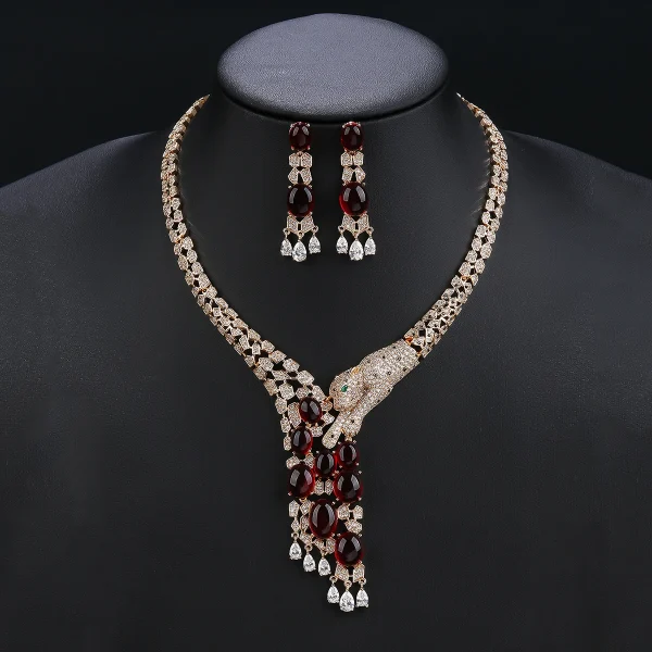 Elegant Unique Design Animal Leopard High Quality Cubic Zirconia Party  Necklace Earring Jewelry Sets - Image 3