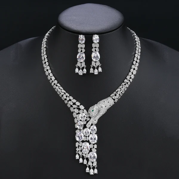 Elegant Unique Design Animal Leopard High Quality Cubic Zirconia Party  Necklace Earring Jewelry Sets - Image 4