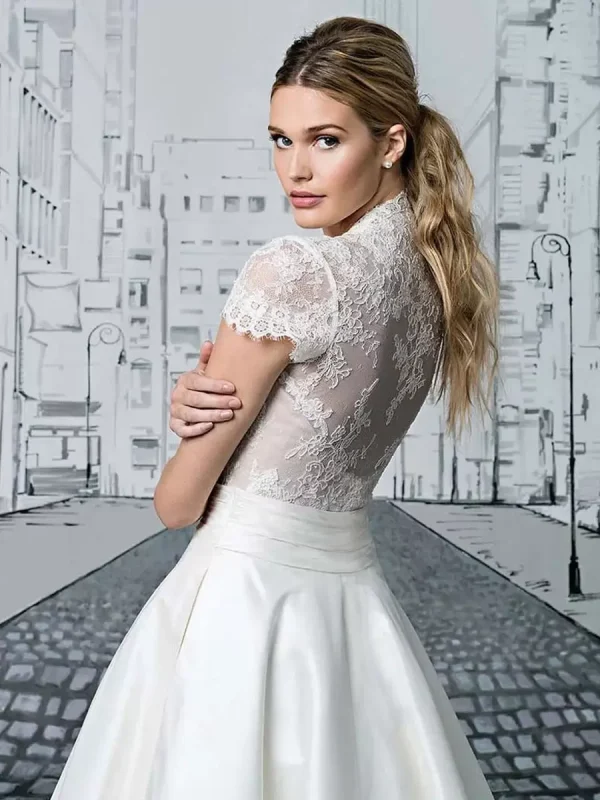 Elegant V-Neck Short Sleeves A-Line Tea-Length Bridal Dresses - Image 4