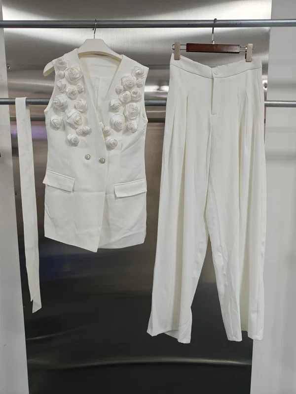 Elegant V-Neck Sleeveless Tunic Temperament Vests High Waist Pant Two Piece Set - Image 9