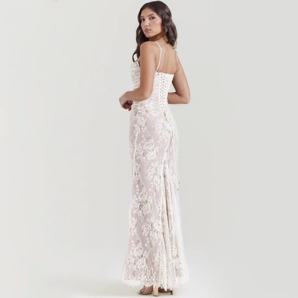 Elegant Vintage Hollow Out Lace Long Sleeve Cape 2 Piece Set Gown Slip  Maxi Dress - Image 10