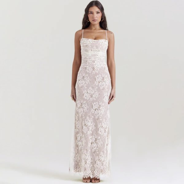 Elegant Vintage Hollow Out Lace Long Sleeve Cape 2 Piece Set Gown Slip  Maxi Dress - Image 8
