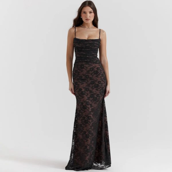 Elegant Vintage Hollow Out Lace Long Sleeve Cape 2 Piece Set Gown Slip  Maxi Dress - Image 4