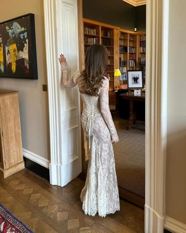 Elegant Vintage Hollow Out Lace Long Sleeve Cape 2 Piece Set Gown Slip  Maxi Dress - Image 9