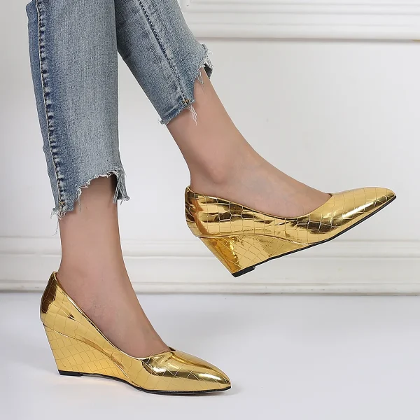 Elegant Wedges Party Pointed Toe Shallow Plus Size High Heels - Image 6