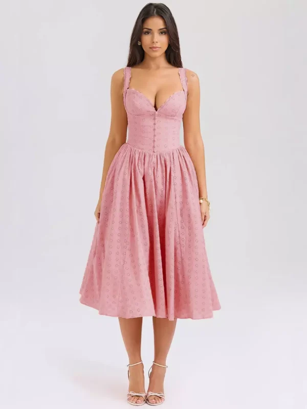 Embroidered With Plunging V-Neck Events Midi Sundress